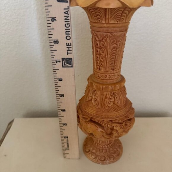 Wooden Flower Vase with Animal Carved vintage - Picture 5 of 5